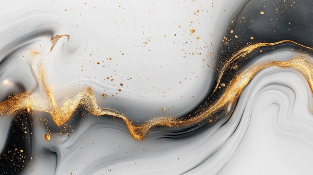 Fototapeta Abstrakcyjny wzór fali biało czarnej z dodatkiem złota, tło dla projektu, tapeta generative ai 