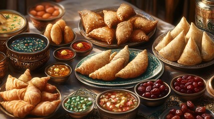 Fototapeta premium A lavish spread of assorted pastries and sauces