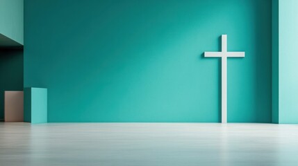 Naklejka premium Teal Room with Cross