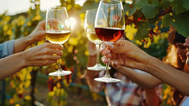 a company of friends drinking wine in nature