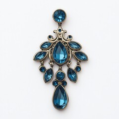 Blue gemstone pendant, antique design, white background, jewelry mockup