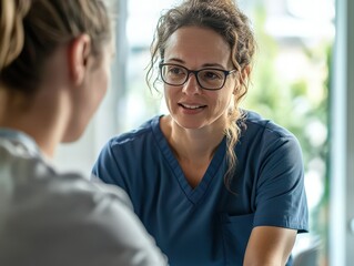 Caring healthcare professional engages with patient in a warm, supportive conversation