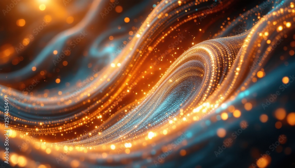 Poster abstract waves of glowing particles in dynamic motion