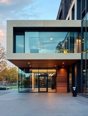 Modern Architectural Building Entrance with Glass Facade