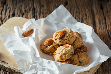Almond Cookies on wooden background