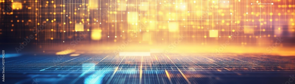 Poster Abstract technology background featuring glowing lights and digital patterns in vibrant colors