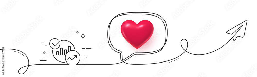 Poster charts, statistics line icon. continuous line with share plane. report graph or sales growth sign. a
