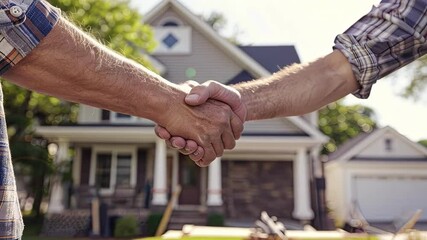 handshake on the background of construction