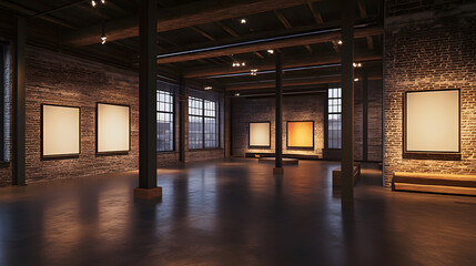 Modern Art Gallery in a Renovated Industrial Loft Space with Blank Canvases
