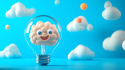 Happy Brain Inside Light Bulb - Creativity, Innovation, and Ideas Concept