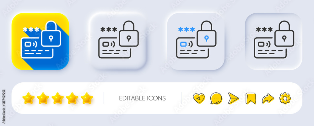 Poster Lock line icon. Neumorphic, Flat shadow, 3d buttons. Protected credit card sign. Password security symbol. Line lock icon. Social media icons. Vector