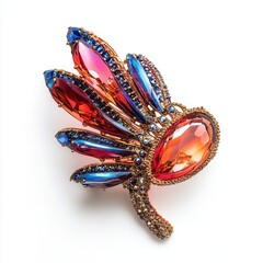 Colorful gemstone brooch, studio shot, white background, jewelry design (1)