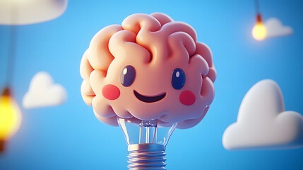 Happy Brain Lightbulb Creativity, Innovation, and Positive Thinking Concept