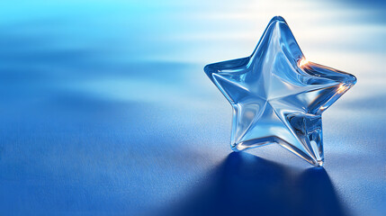 Sparkling Glass Star on Blue Background Abstract Success and Achievement Concept