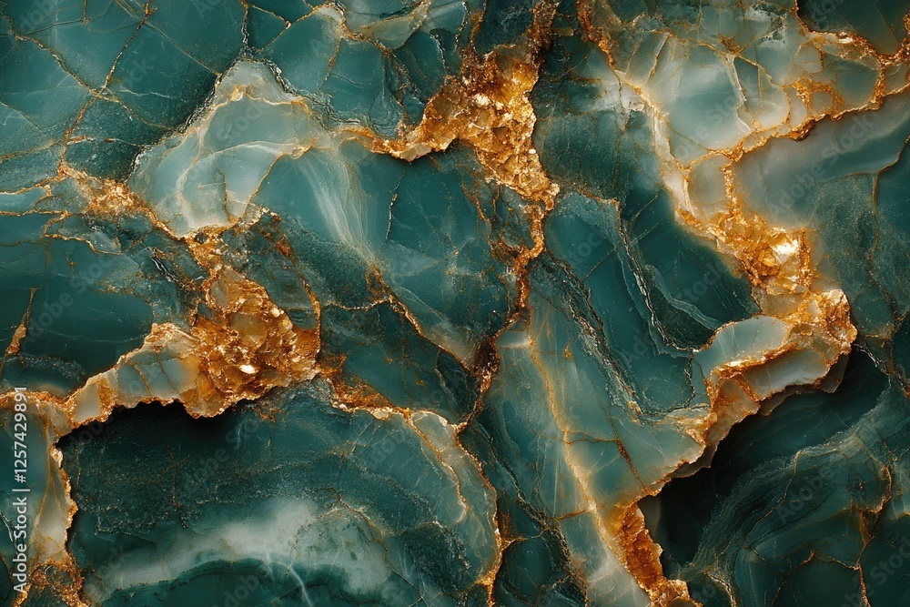 Poster here's a description for your photo: deep teal marble with gold veining, creating a luxurious textur