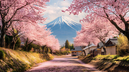 Serene Spring Landscape Cherry Blossoms and Mount Fuji