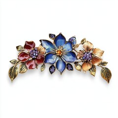 Naklejka premium Enamel flower brooch, jewelry, white background, studio shot, fashion accessory