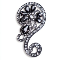 Obraz premium Elegant black gemstone brooch, studio shot, white background, jewelry design