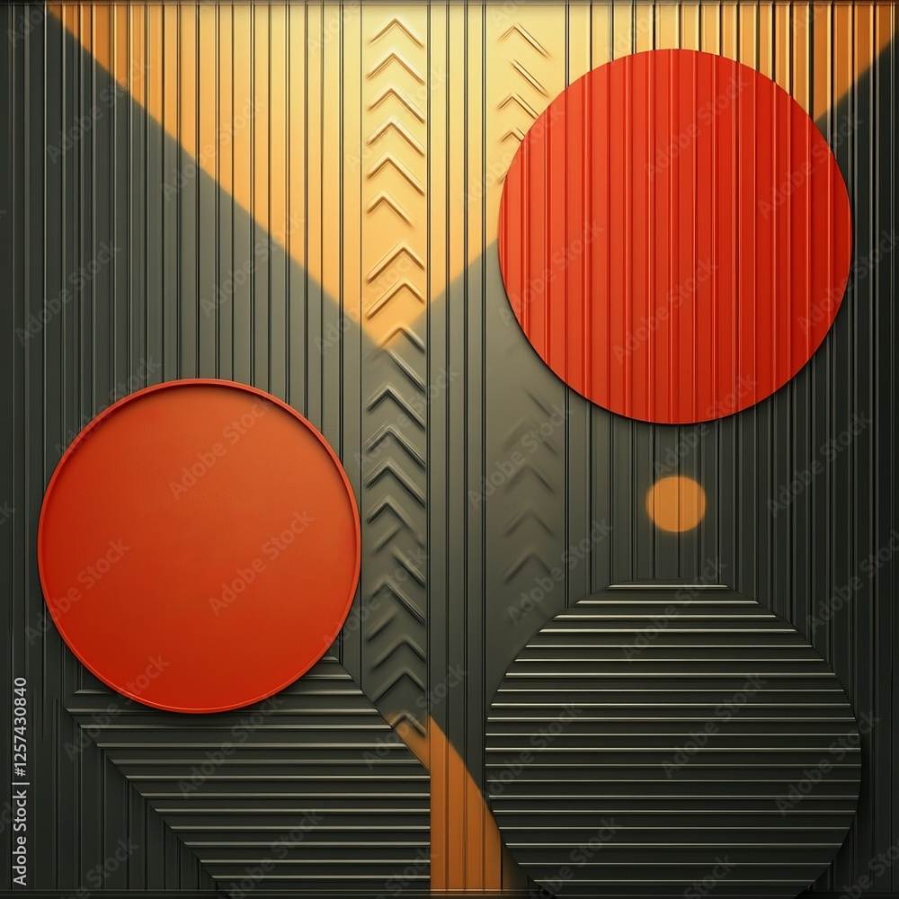 Poster a modern abstract design featuring vibrant red circles and textured patterns against a dark backgrou