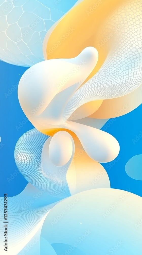 Aufkleber a vibrant abstract composition featuring fluid shapes in soft whites and yellows against a blue back