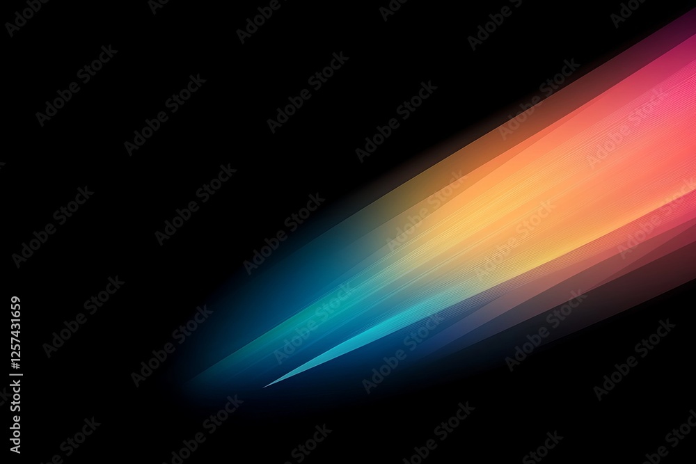 Poster a vibrant gradient of colors streaks diagonally across a black background, creating a dynamic and en