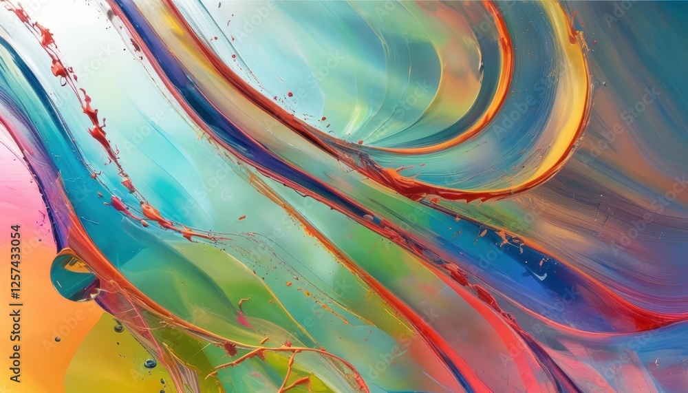 Poster vivid abstract swirls of colorful paint strokes and dynamic movement