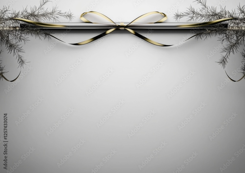 Poster a minimalist design featuring a ribbon with greenery on a subtle background, perfect for invitations