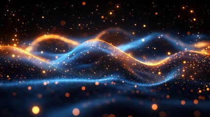 Obraz premium Abstract waves of blue and orange light create a dynamic visual effect against a dark background