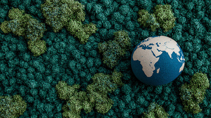 Earth globe on green textured surface, environmental concept