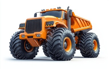 Obraz premium giant industrial dump truck monster with eight massive tires built for extreme terrain, isolated on white