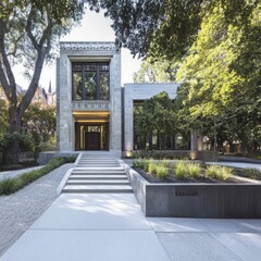 Modern Architectural Building Surrounded by Lush Greenery