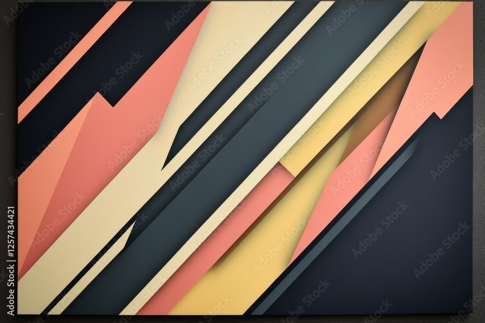 Poster a vibrant abstract artwork featuring angular shapes in soft coral, black, and cream tones, creating 