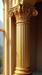 Ornate gold Corinthian column detail, sunlight gleam , column, art