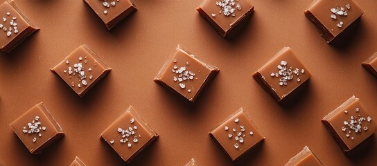 Fototapeta premium Salted Caramel Chocolate Squares: A Delicious Treat, Sweet and Savory Delight, Perfect for Any Occasion.