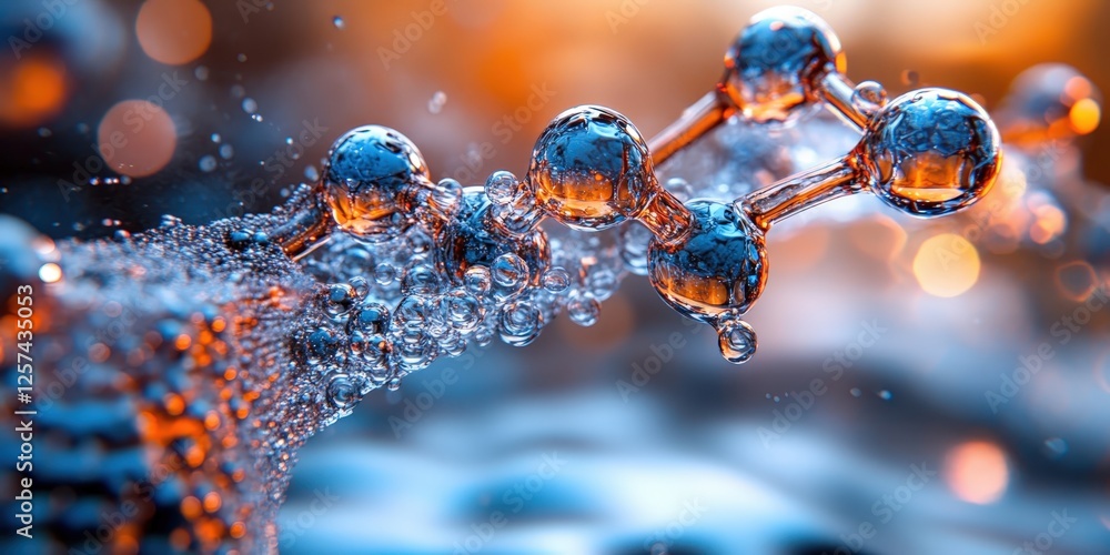 Poster glowing molecular structure close-up abstract science background dynamic water environment high-reso
