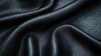 Elegant black leather texture close-up photography textile art studio setting high-contrast view luxury concept