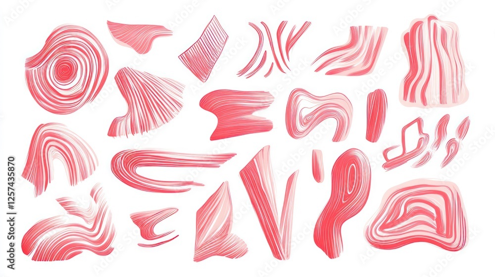 Poster surreal collection of handdrawn red highlighter shapes and lines isolated on a white background for 