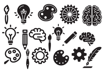 Creative Vector Bundle Light Bulbs, Gears, Paintbrushes, and Brain Icons