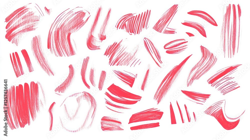 Poster surreal collection of handdrawn red highlighter shapes and lines isolated on a white background for 