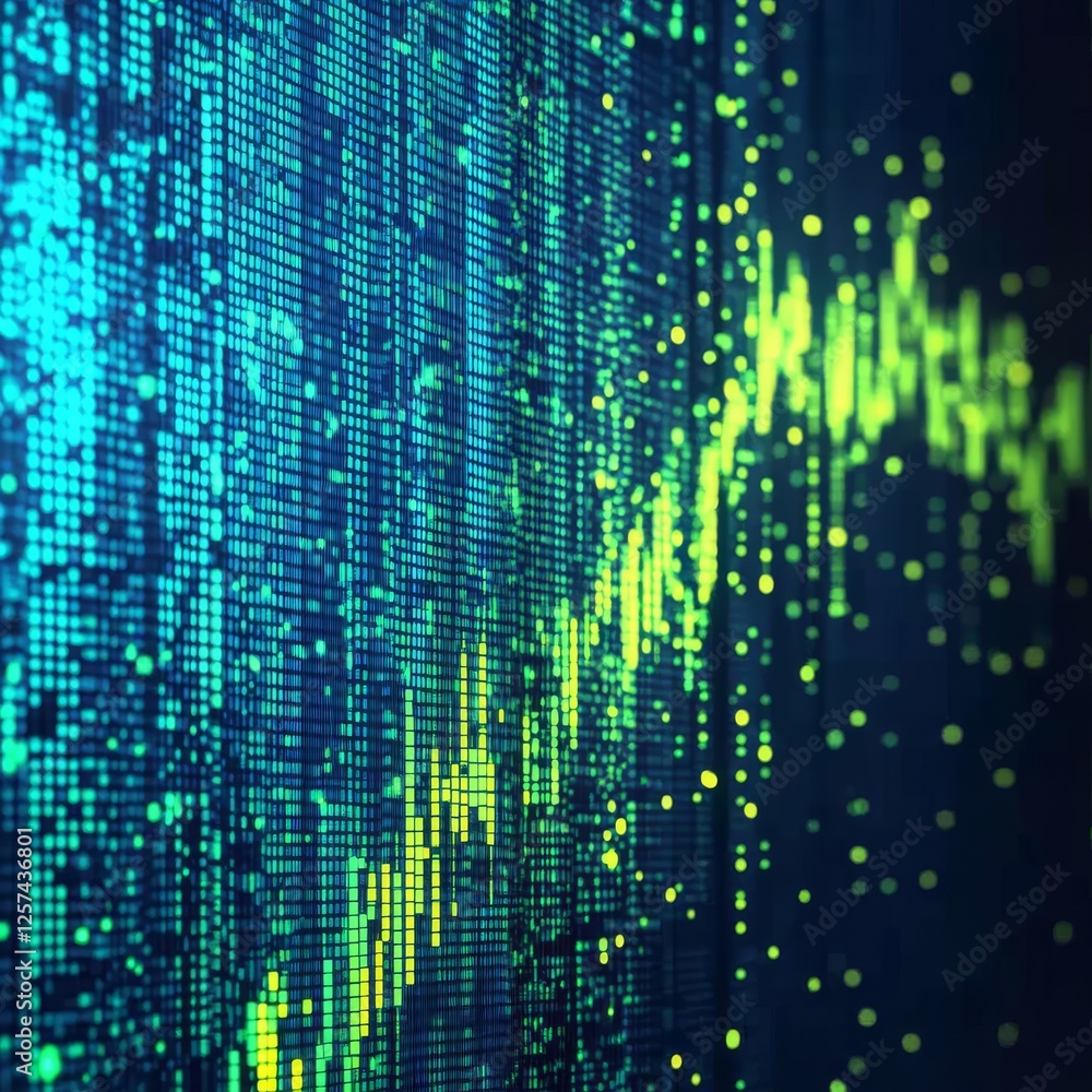 Aufkleber Abstract Digital Display: Visualizing Data Streams in Binary Code and Dynamic Graphical Representation with Glowing Elements