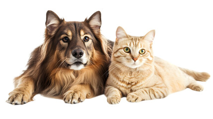 Dog and Cat Sitting Together, Isolated on White