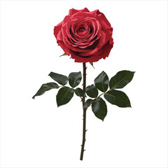 Realistic Red Rose with Green Leaves on White Background High-Quality PNG & Vector Illustration