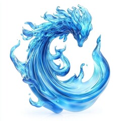 n elegant elemental water spirit shaped like a swirling wave, translucent with glowing blue energy, isolated on white