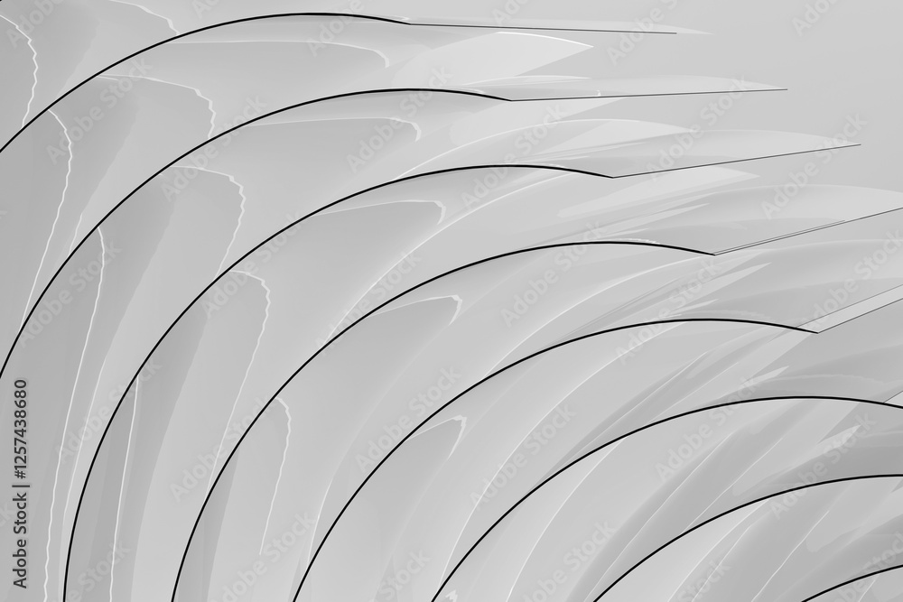Poster gentle minimalistic abstract background - thin curved parallel lines of glass, reflection on soft li