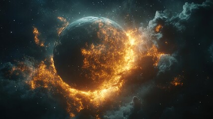 Obraz premium Futuristic space background with glowing planets, stars, and luminous intergalactic clouds