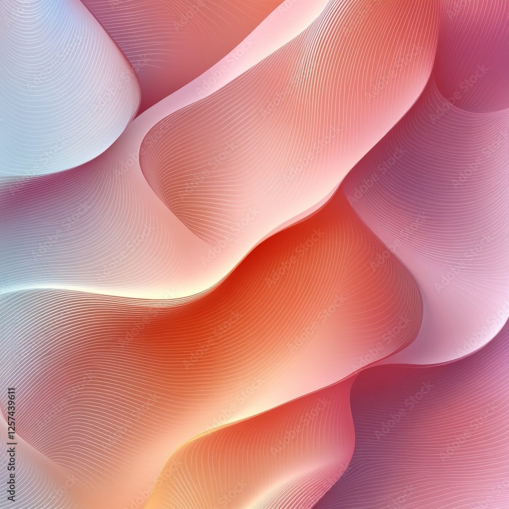 Poster abstract wave gradient: smooth lines and curves in blue, peach, and pink - a modern, digital art bac