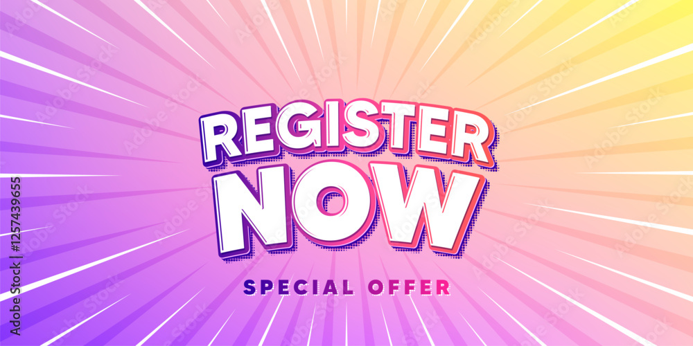 Poster register now sun rays gradient banner. light burst background. register now tag. free registration o