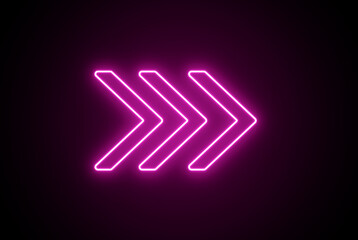 Neon arrow sign. Neon road symbol. Right arrow pointer. Colorful arrow icon. Glowing indicate icon. Neon and glowing arrow icon.