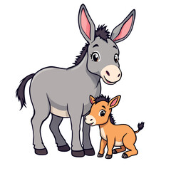 Vsai donkey protecting its foal standing on white background