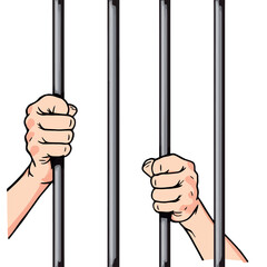 Vsai hands grasping prison bars, imprisonment and criminal justice concept